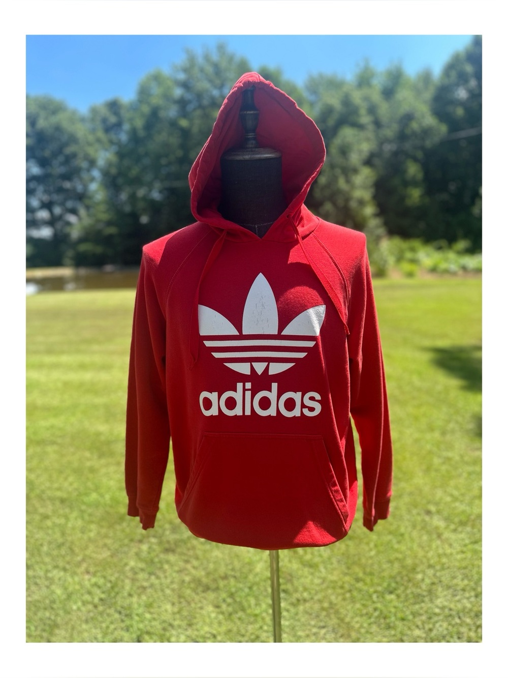 Adidas Red Pullover Hoodie with White Logo Size Large